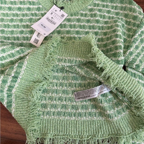 ZARA Knit Green Fringe Sweater - Picture 2 of 4